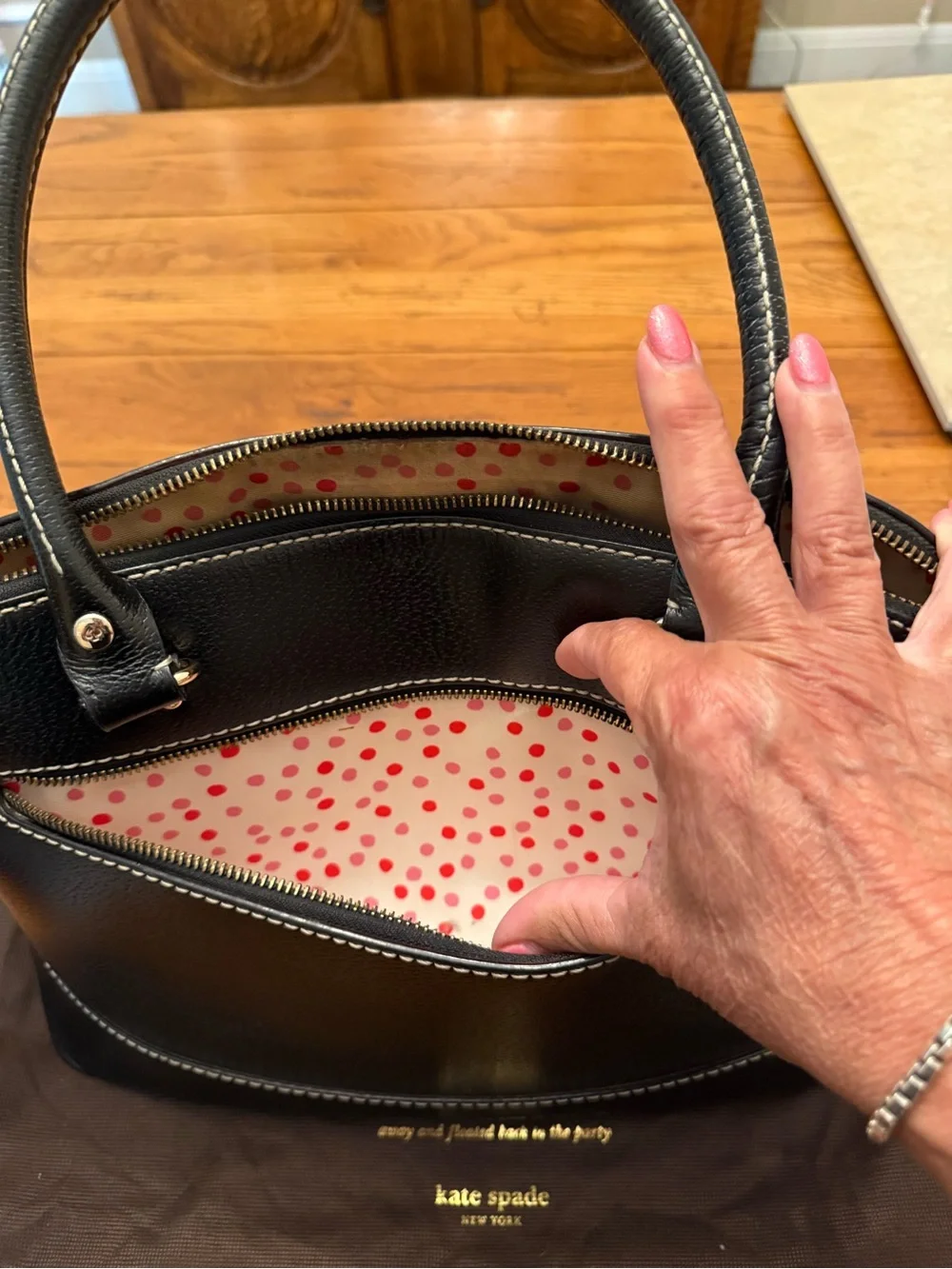 kate spade Black Pebbled Leather Dome Satchel with Silver Hardware